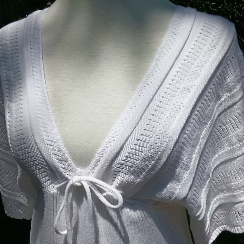 Womens Gorgeous Knitted White Deep V Front Off The Shoulders Knit Neck Tie Top🌼 - Picture 14 of 16
